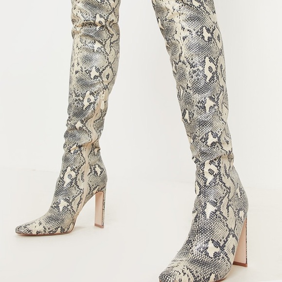 over knee snake print boots